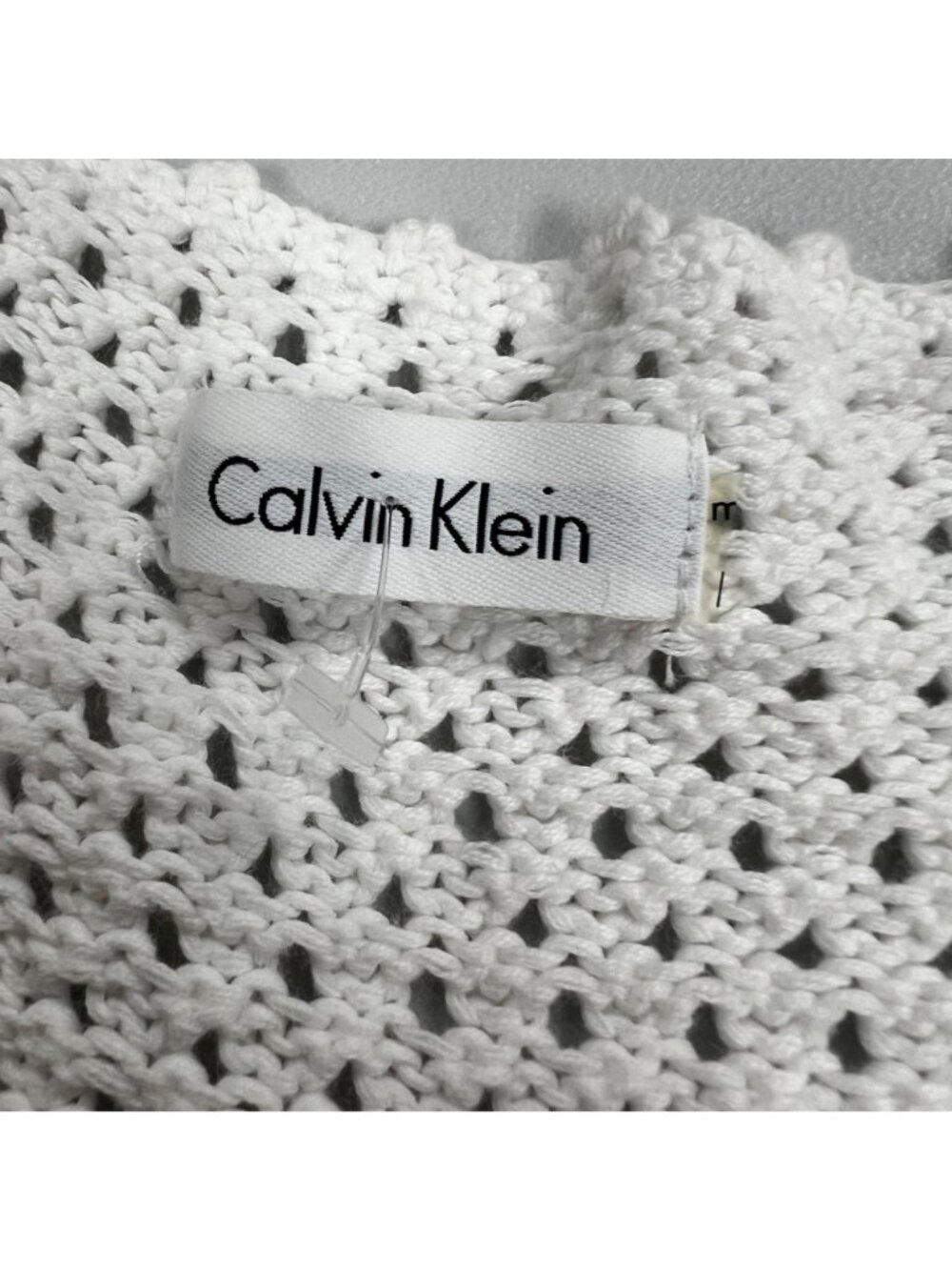 Calvin Klein Crochet A-Line Dress Two Piece Short Sleeve White Size Medium - Picture 8 of 8